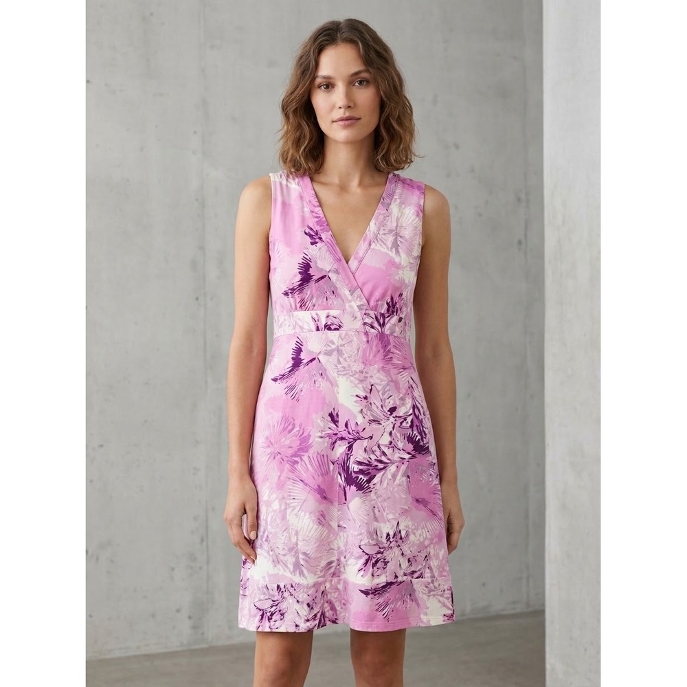Calvin Klein Jeans Floral Tropical V-Neck Faux Wrap Sleeveless Knit Dress L